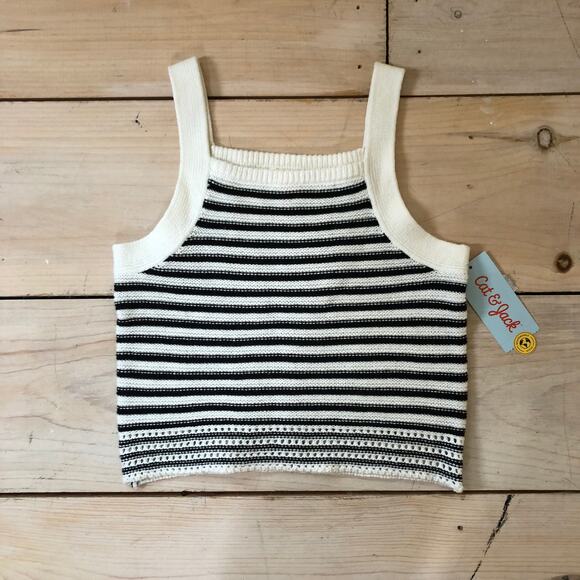 Cat & Jack NWT Black White Striped Knit Tank Size S (6/7) - Picture 1 of 7